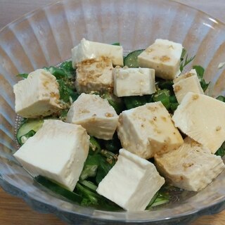 豆腐と水菜、オクラサラダ